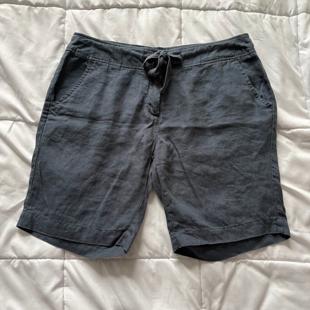 Carole Little Blue 100% Linen Drawstring Shorts Womens Size 12 Gorpcore Outdoor